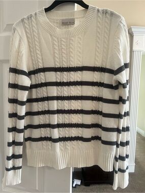 Becool Cream Crewneck Sweater with Stripes